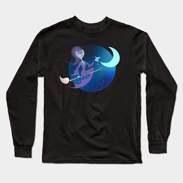 Witchy Kitty Halloween Retro Cat Long Sleeve T-Shirt by BluVelvet